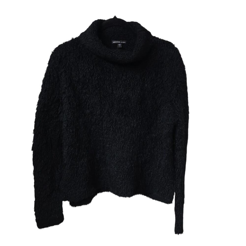 James Perse Sherpa Knit Funnel Neck Pullover Black Top Womens Size Small 4